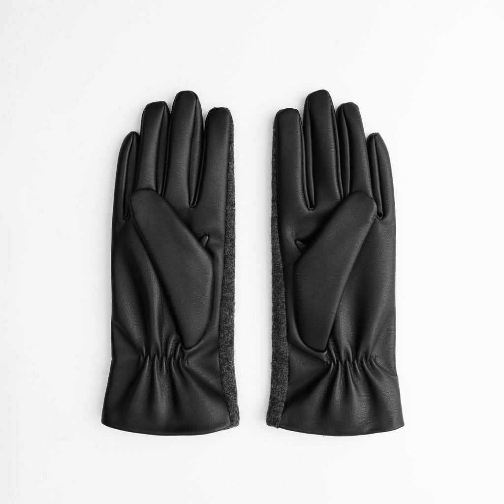 Women's Short Gloves Wool Blend and Leather Effect