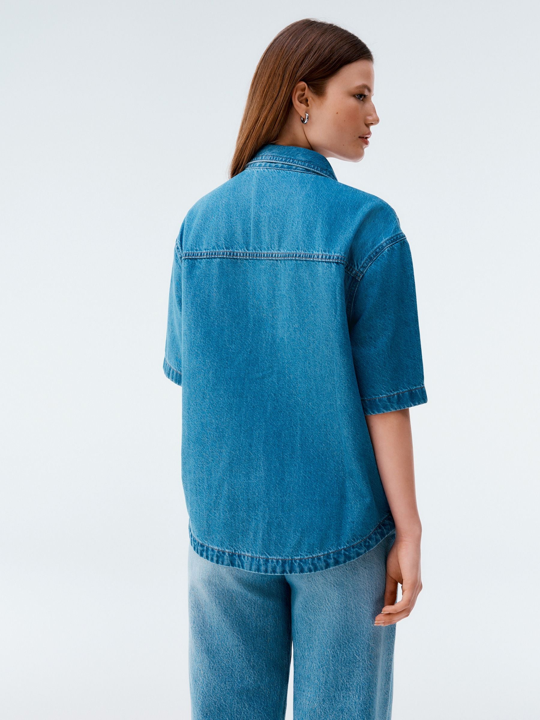 Women's Short Sleeve Cotton Denim Shirt