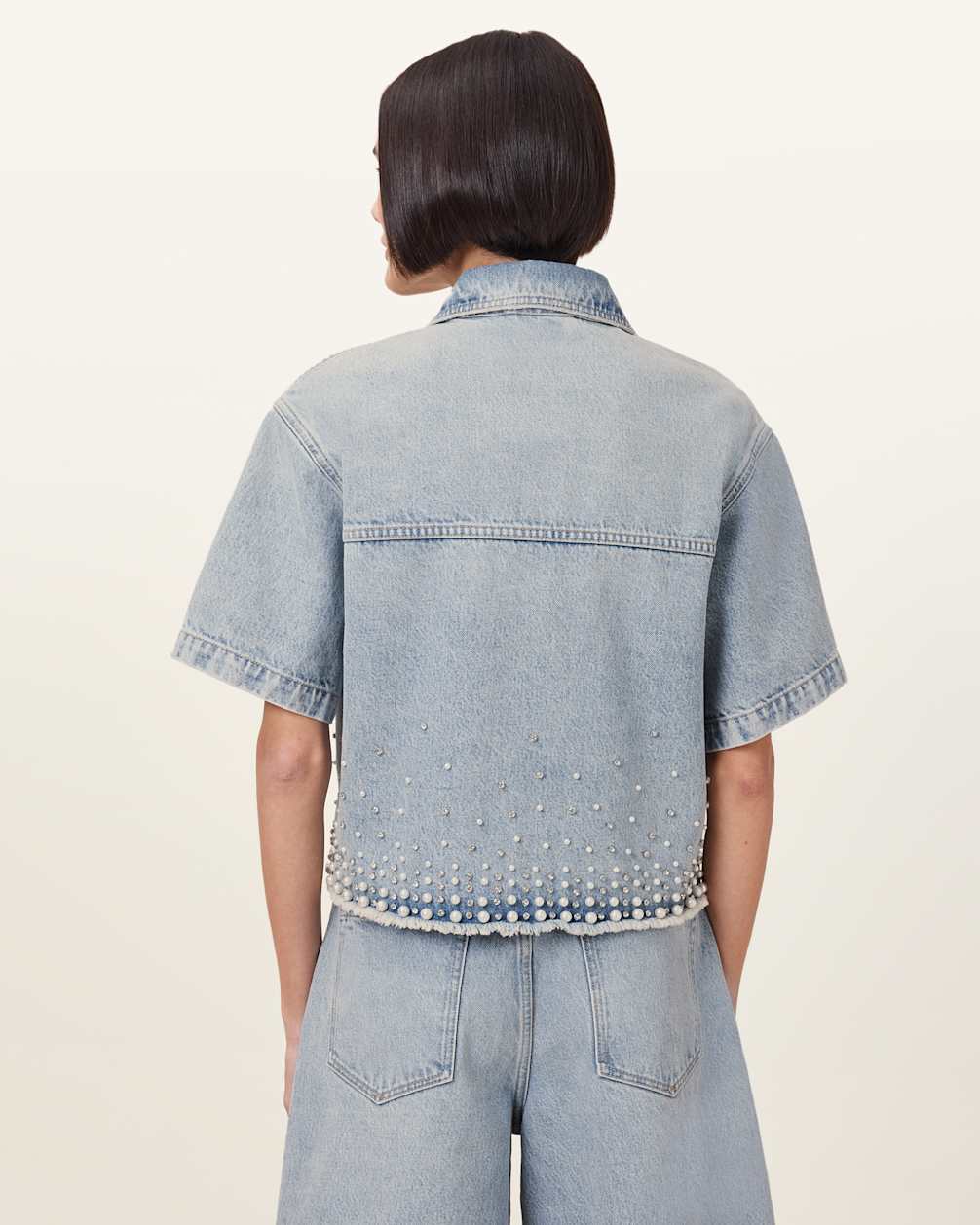 Women's Short Sleeve Cropped Denim Shirt