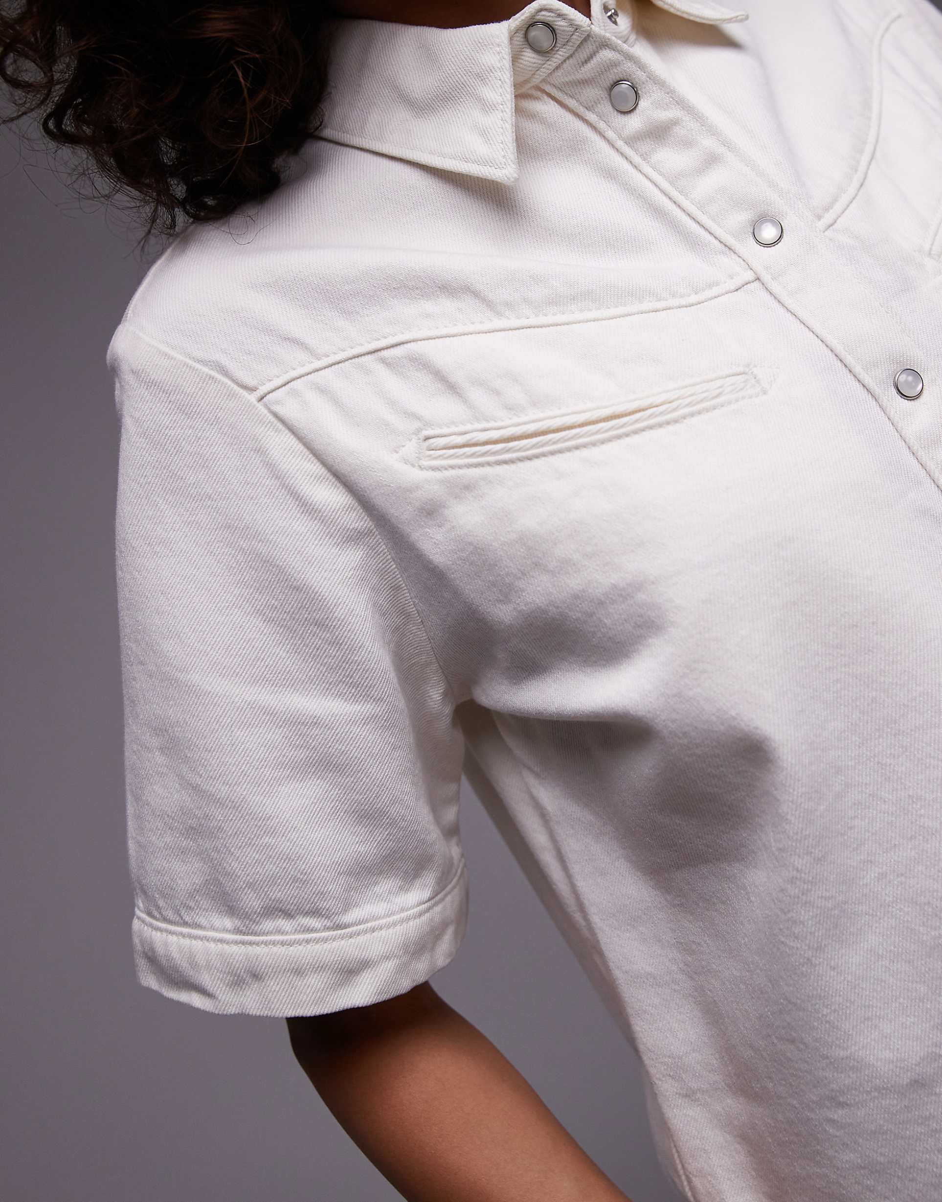 Women's Short Sleeves denim camp shirt