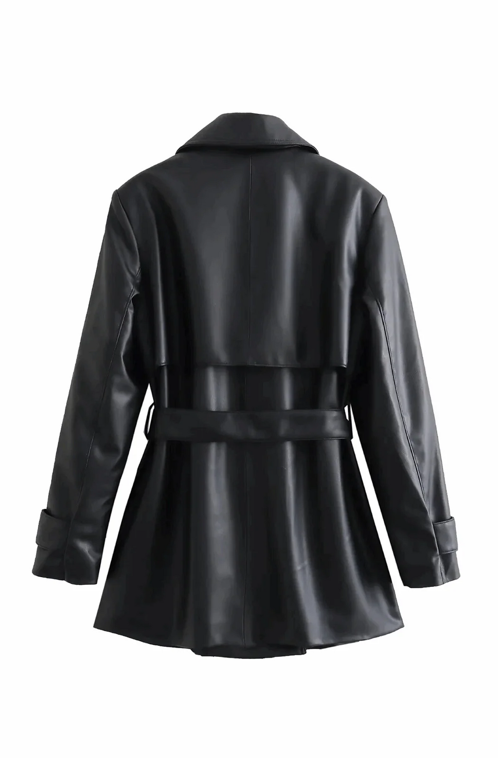 Women's Short black leather trench coat