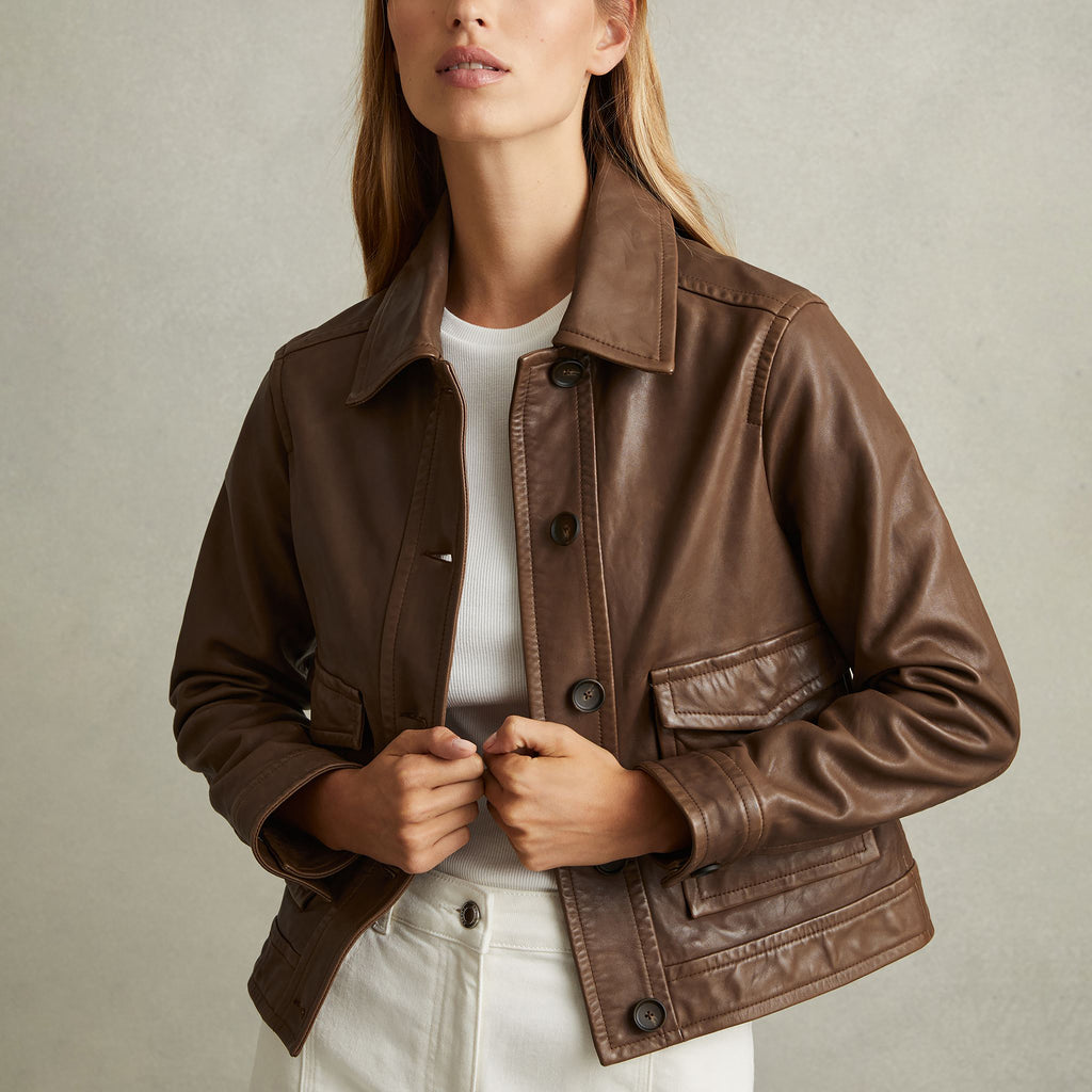 Women's Simple Trucker Leather Jacket