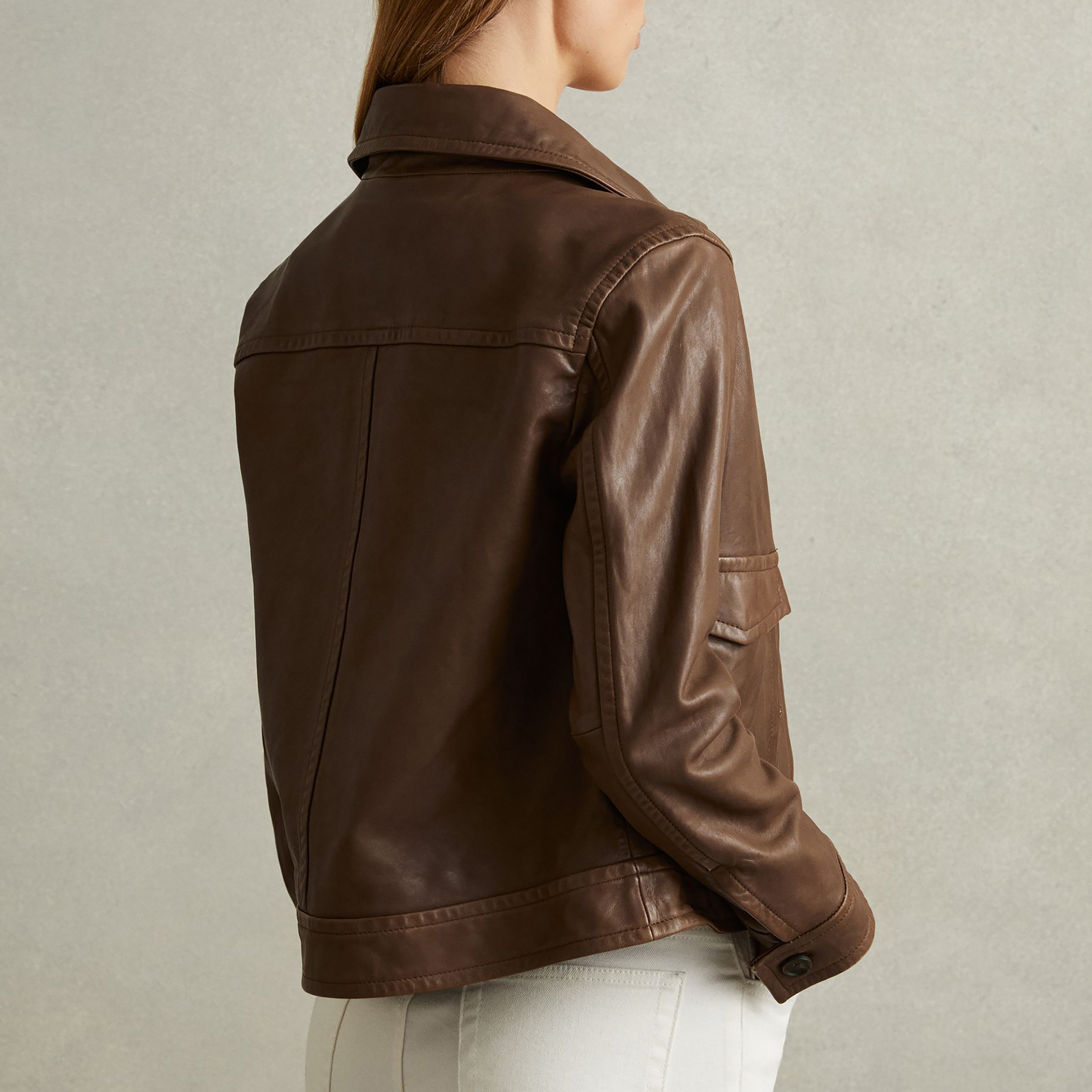 Women's Simple Trucker Leather Jacket