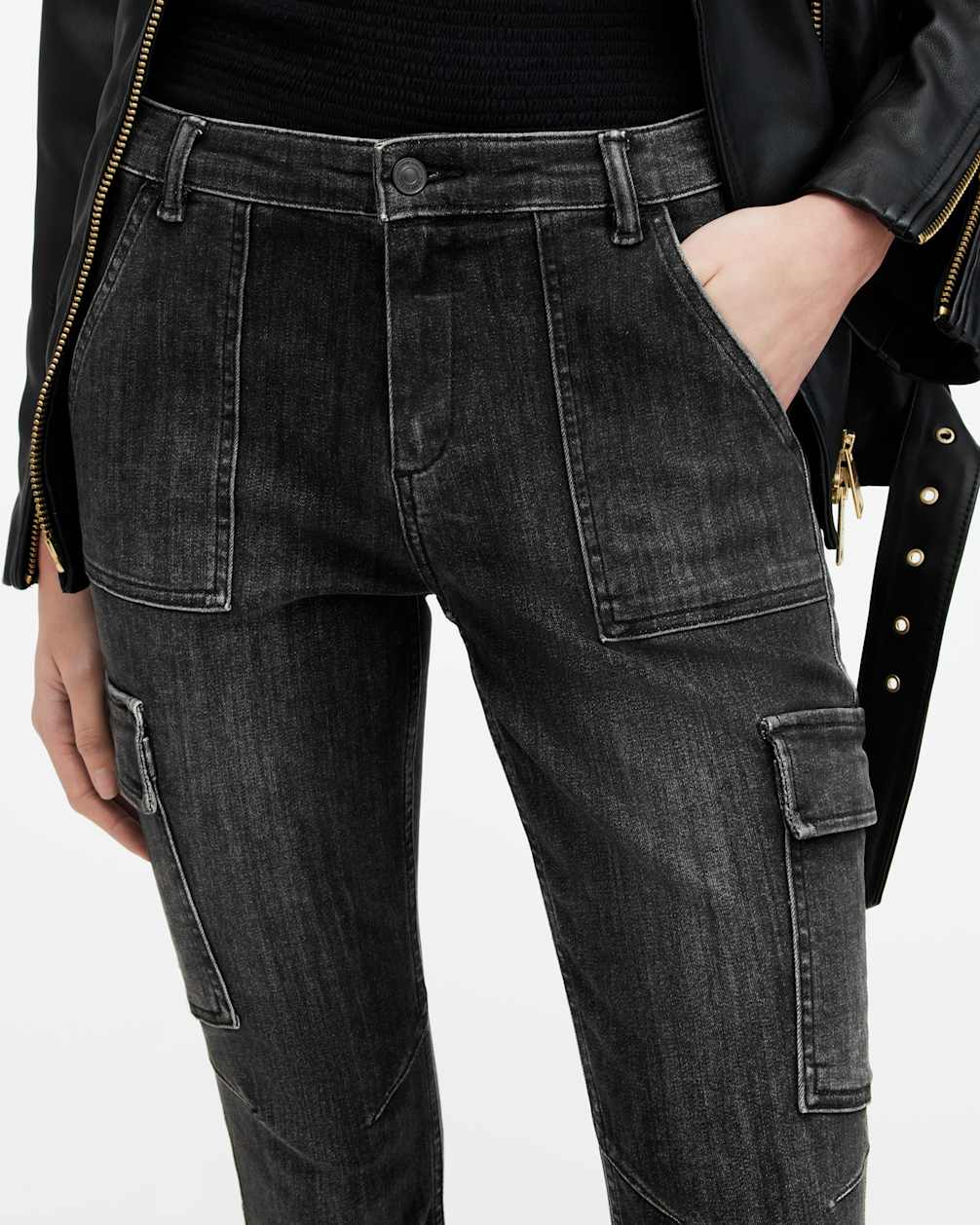 Skinny Cargo Stretch-Jeanshose für Damen