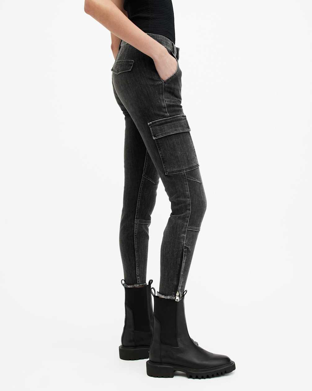 Skinny Cargo Stretch-Jeanshose für Damen