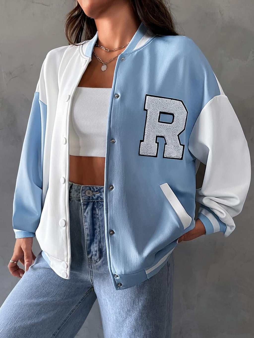 Women's Sky Letter Patched  Varsity Jacket