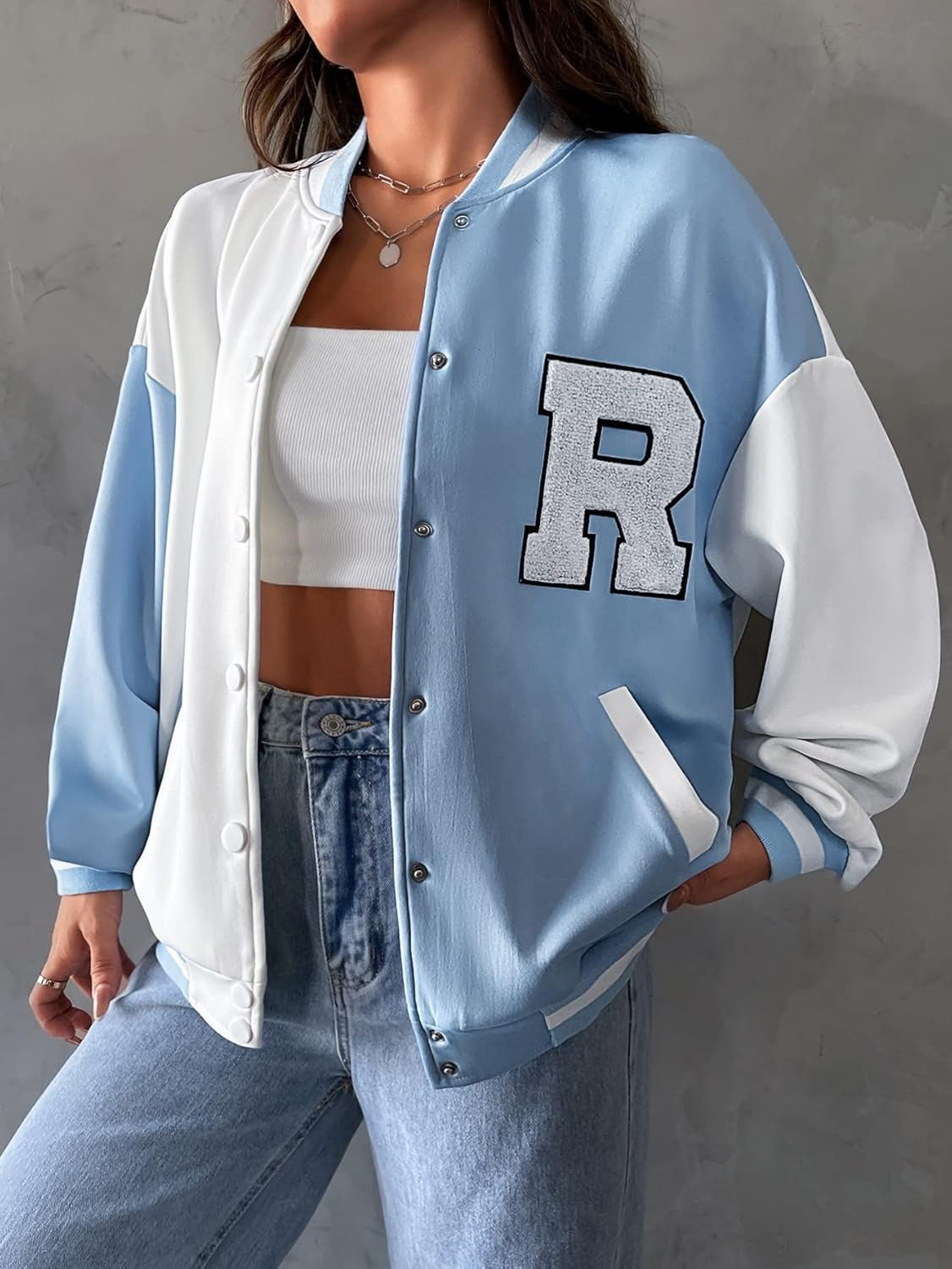 Women's Sky Letter Patched  Varsity Jacket