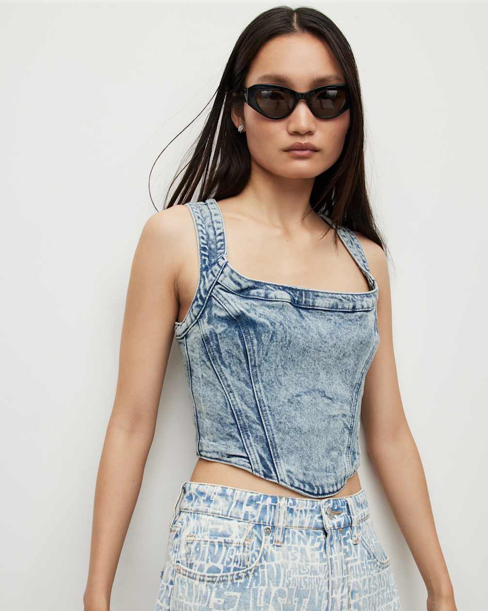 Women's Sleeveless Denim Cropped Corset Shirt