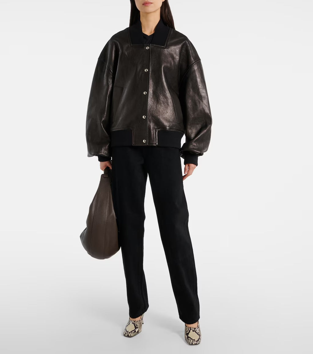 Schwarze Flieger-Bomber-Lederjacke „Spence“ für Damen