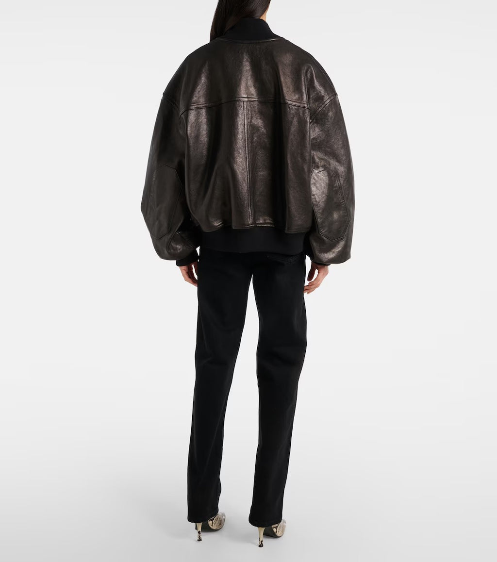 Schwarze Flieger-Bomber-Lederjacke „Spence“ für Damen