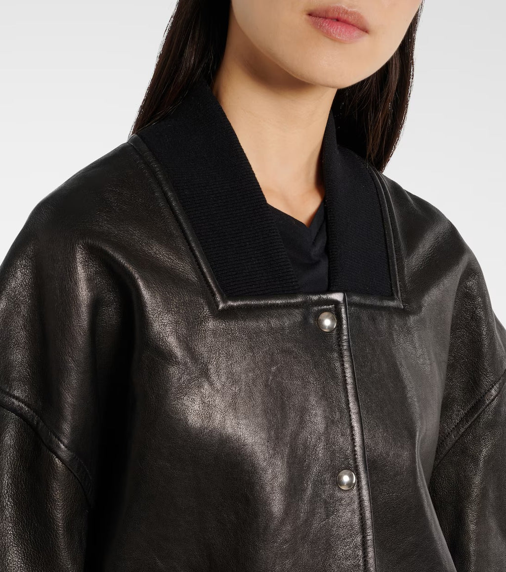 Schwarze Flieger-Bomber-Lederjacke „Spence“ für Damen