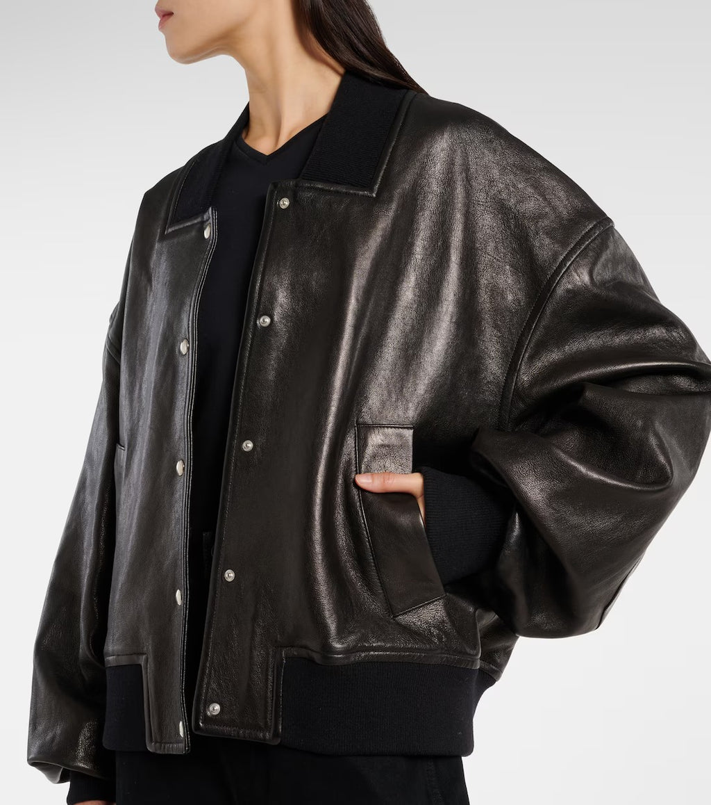 Schwarze Flieger-Bomber-Lederjacke „Spence“ für Damen