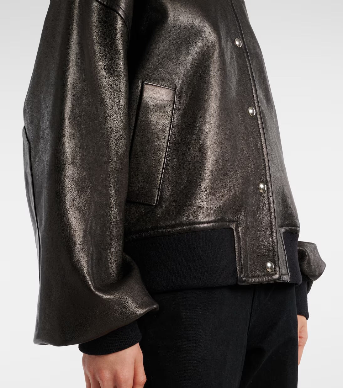 Schwarze Flieger-Bomber-Lederjacke „Spence“ für Damen