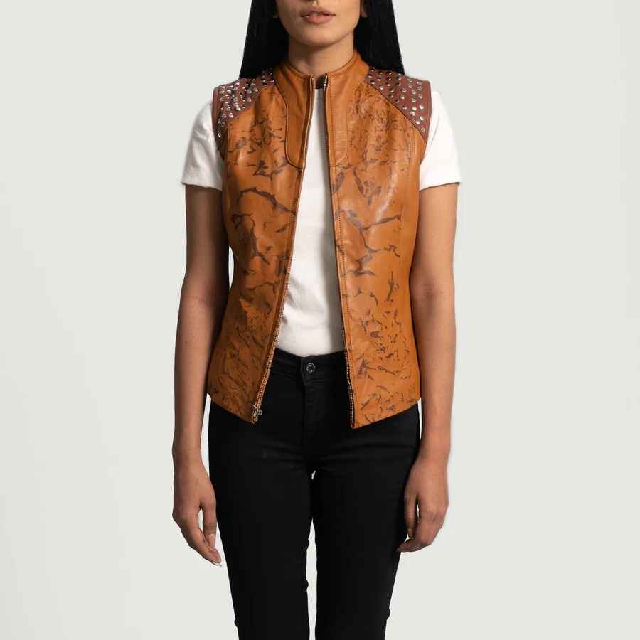 Women's Tan Brown Biker Leather Jacket