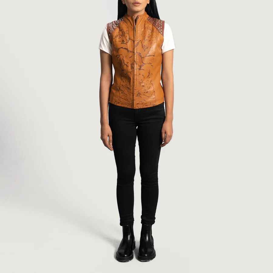 Women's Tan Brown Biker Leather Jacket