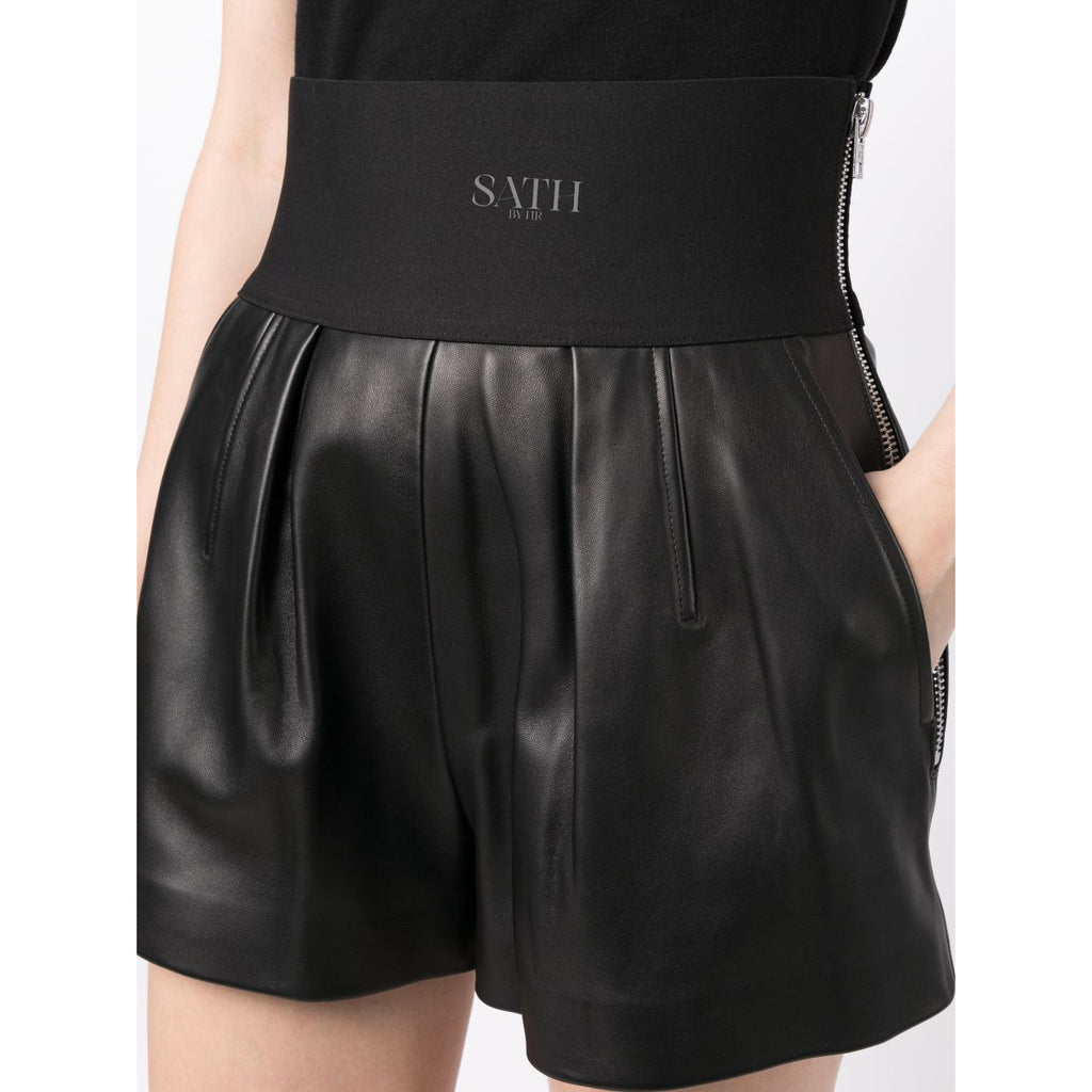 Women's Thigh Length Black Leather Shorts