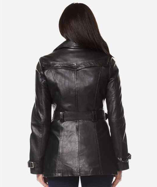 Women's VENICE Double Breasted Fitted Leather Short Trench Coat