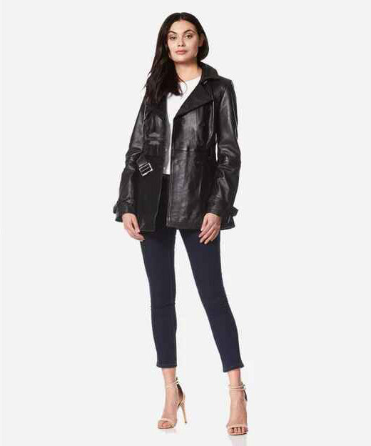 Women's VENICE Double Breasted Fitted Leather Short Trench Coat