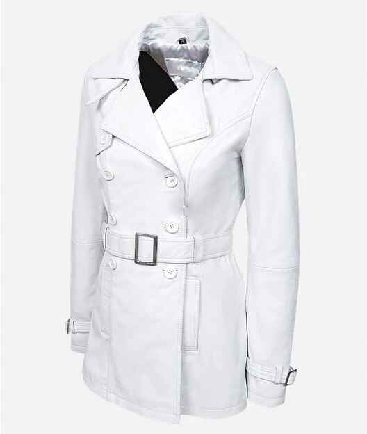 Women's VENICE Double Breasted Fitted Leather Short Trench Coat