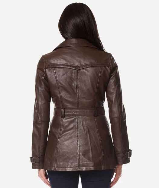 Women's VENICE Double Breasted Leather Short Trench Coat