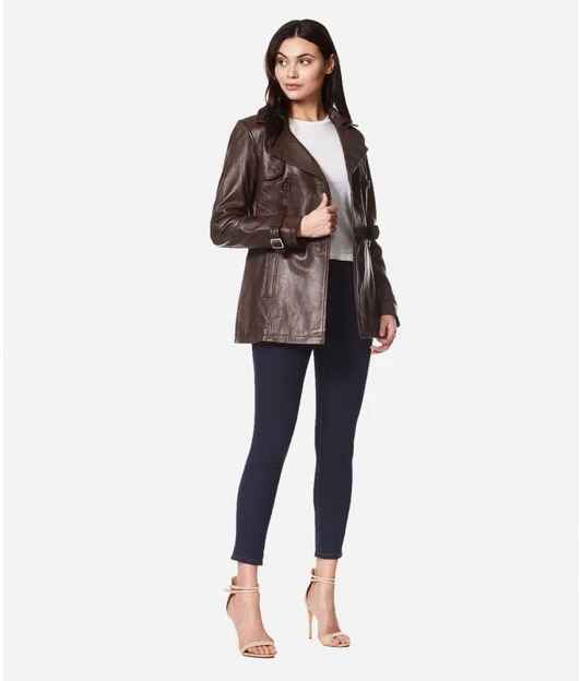 Women's VENICE Double Breasted Leather Short Trench Coat