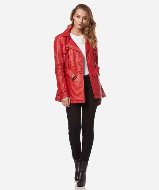 Women's VENICE Double Breasted Leather Short Trench Coat