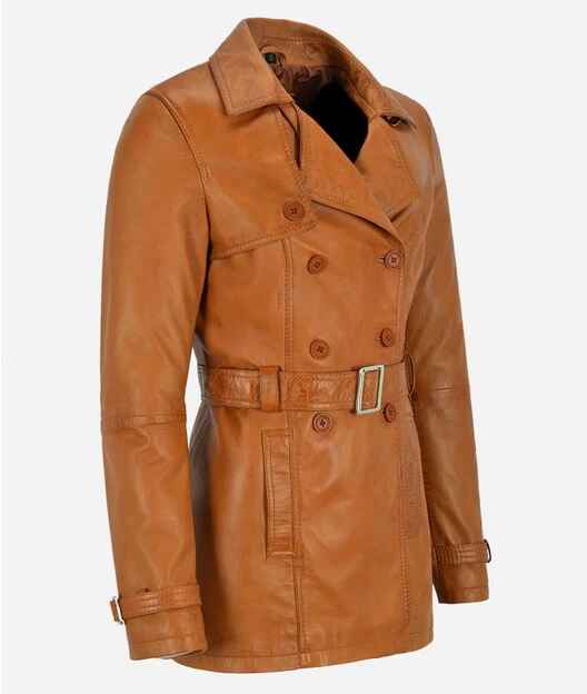 Women's VENICE Double Breasted Leather Short Trench Coat