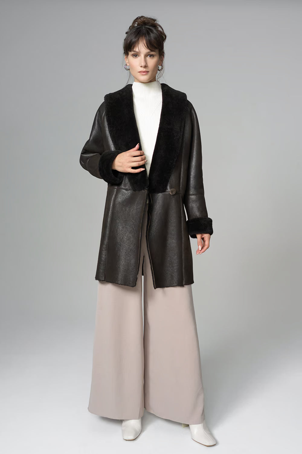 Women's V Style Fox Fur & Shearling Leather Coat