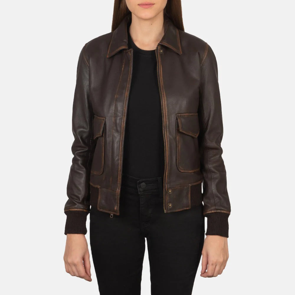 Women's Westa A-2 Brown Leather Bomber Jacket