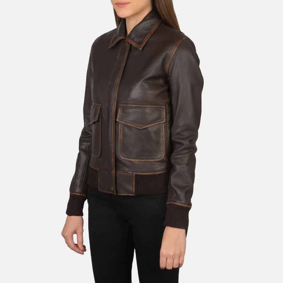 Women's Westa A-2 Brown Leather Bomber Jacket