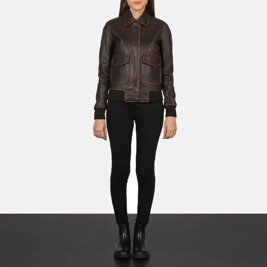Women's Westa A-2 Brown Leather Bomber Jacket