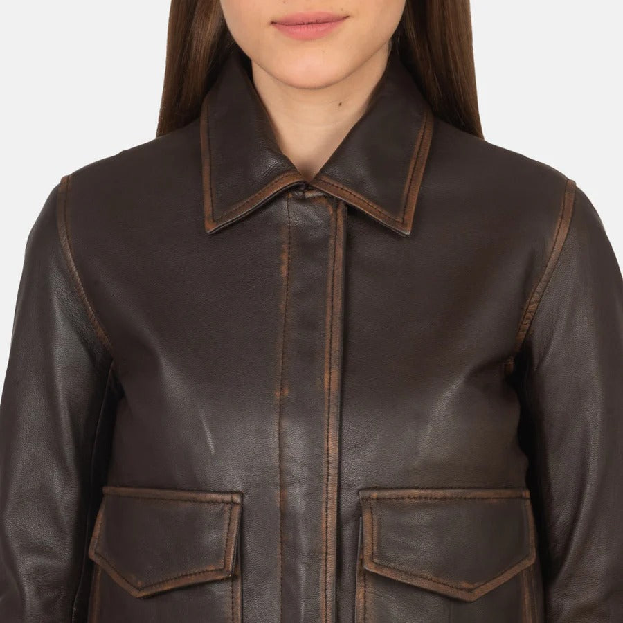 Women's Westa A-2 Brown Leather Bomber Jacket