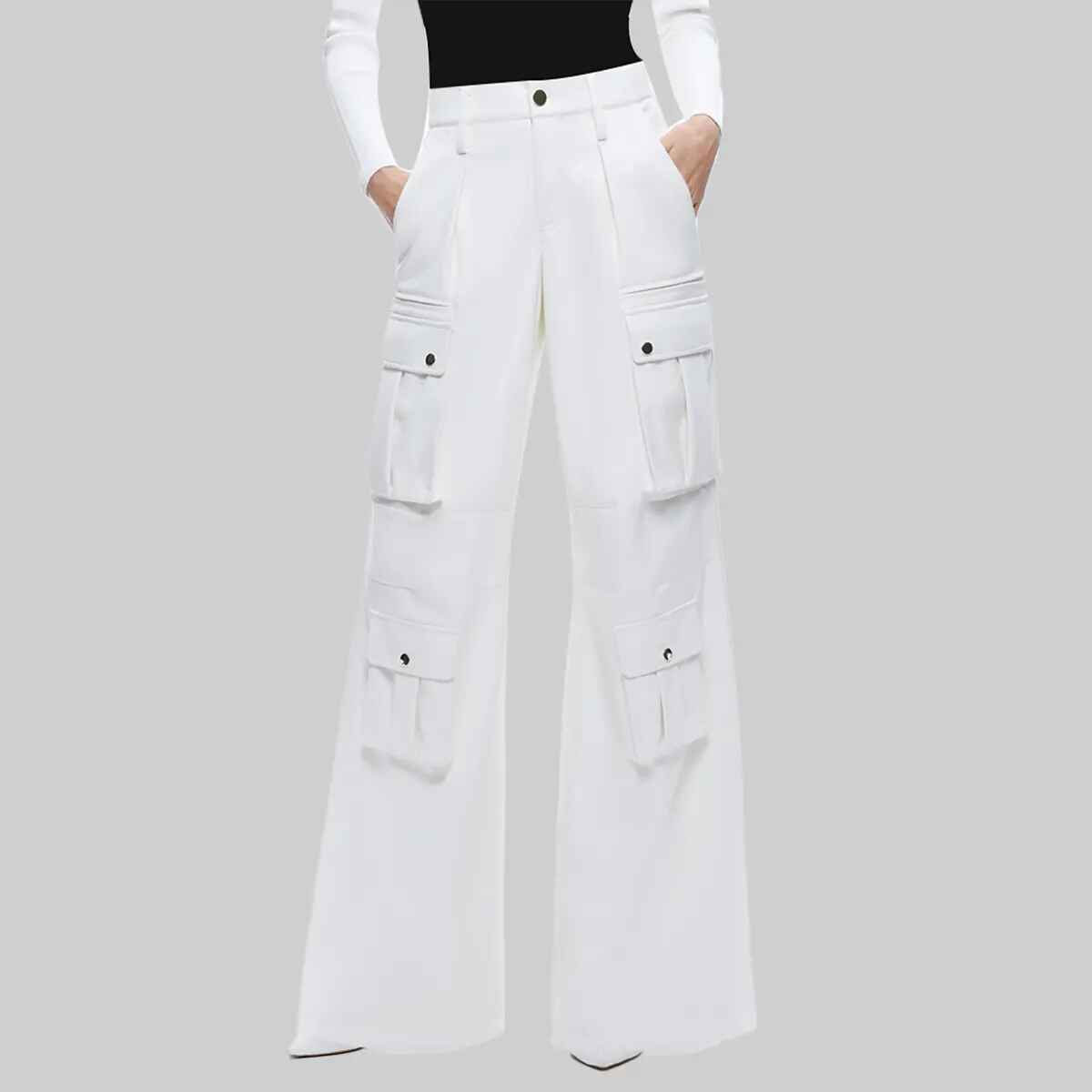 Women’s Wide Leg White Leather Cargo Pants