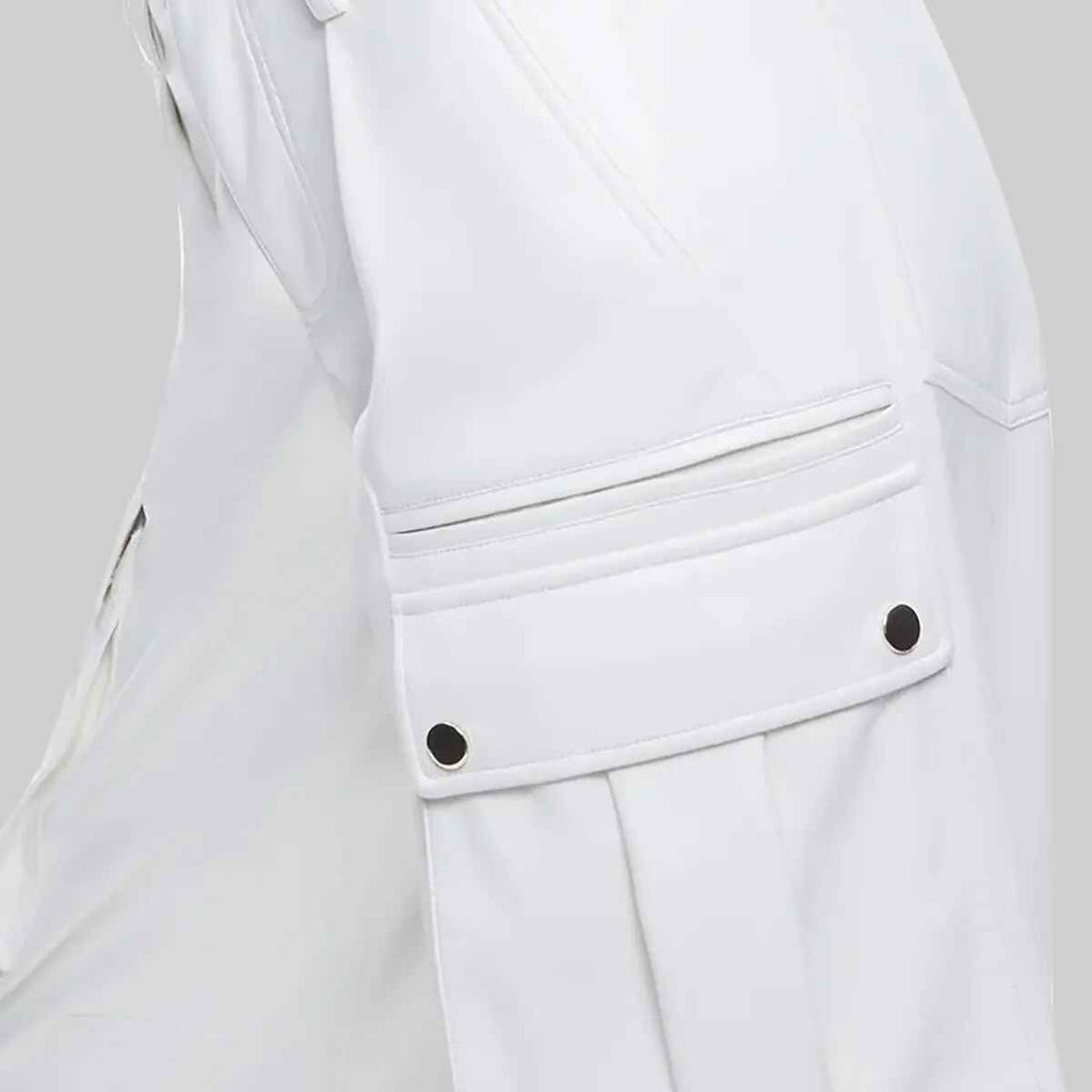 Women’s Wide Leg White Leather Cargo Pants