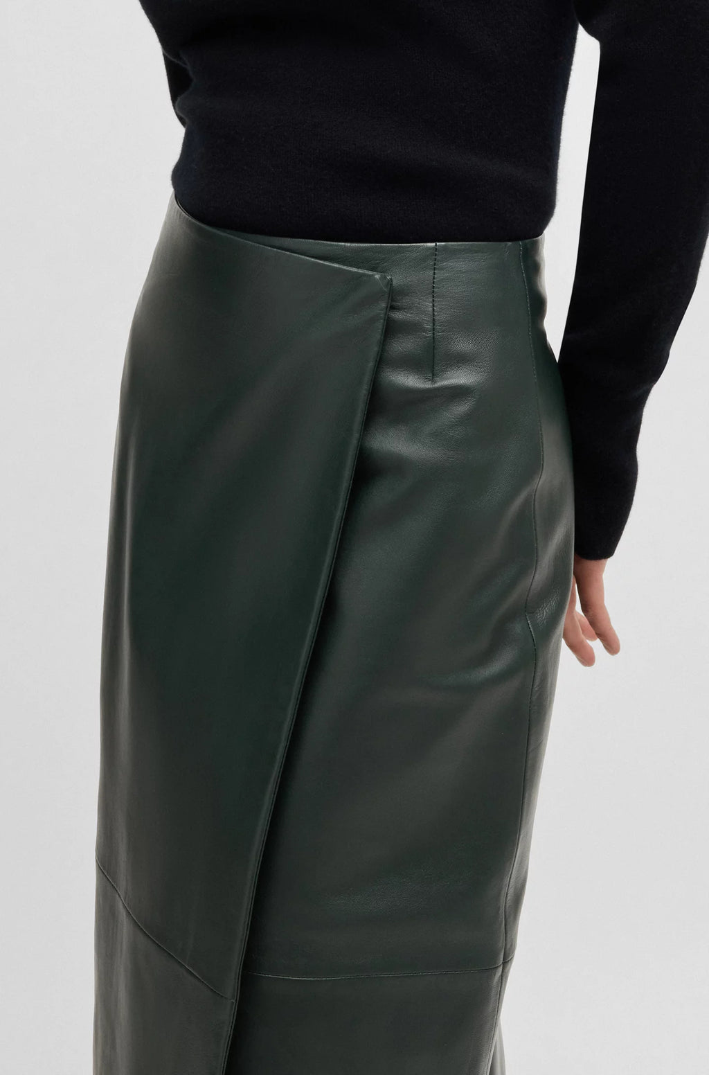 Women's Wrap-Front Panel Skirt in Leather