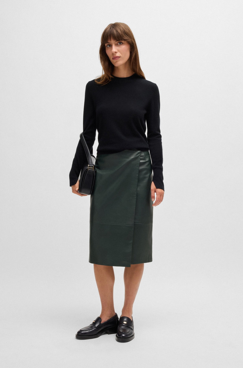 Women's Wrap-Front Panel Skirt in Leather