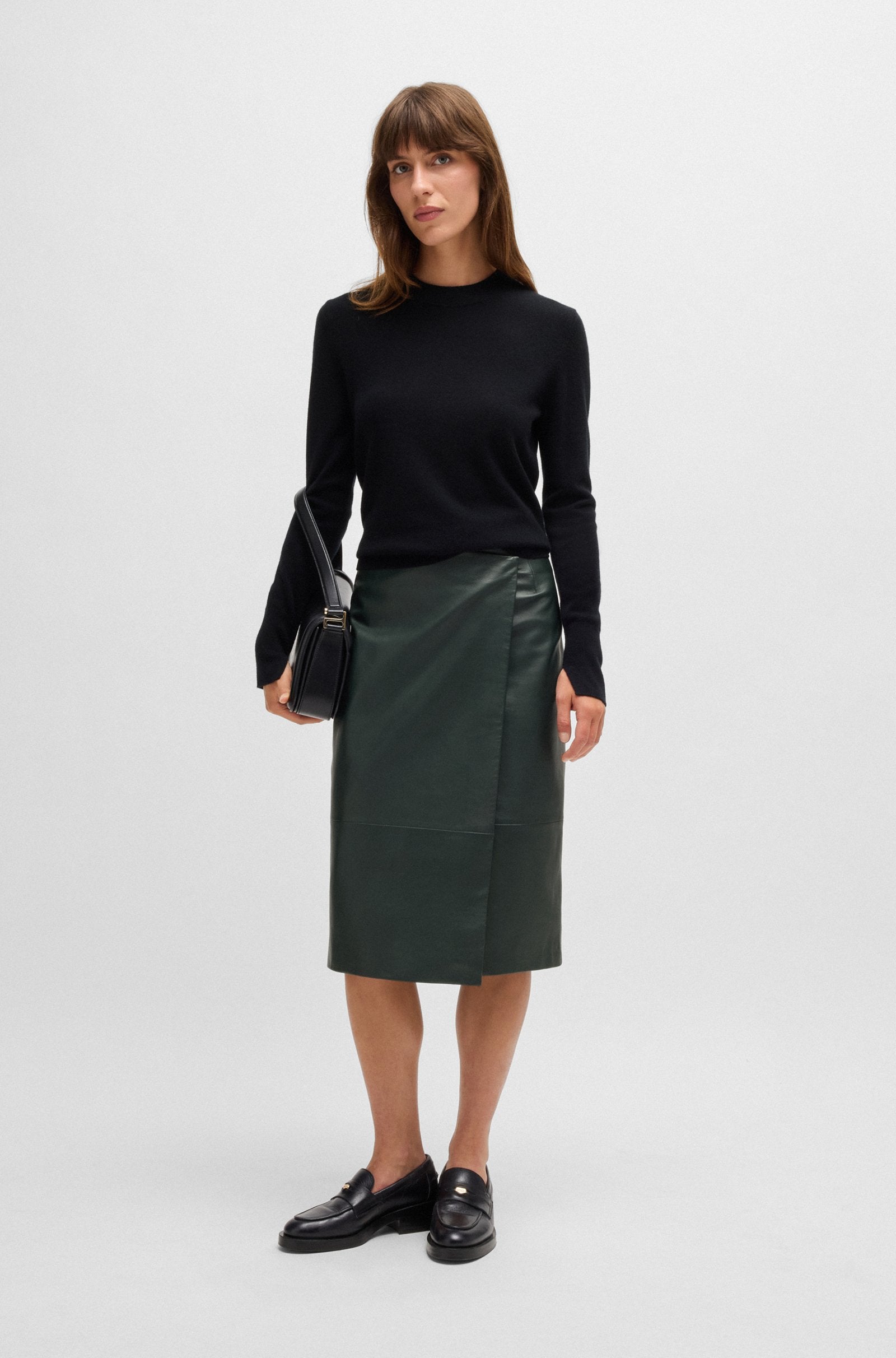 Women's Wrap-Front Panel Skirt in Leather