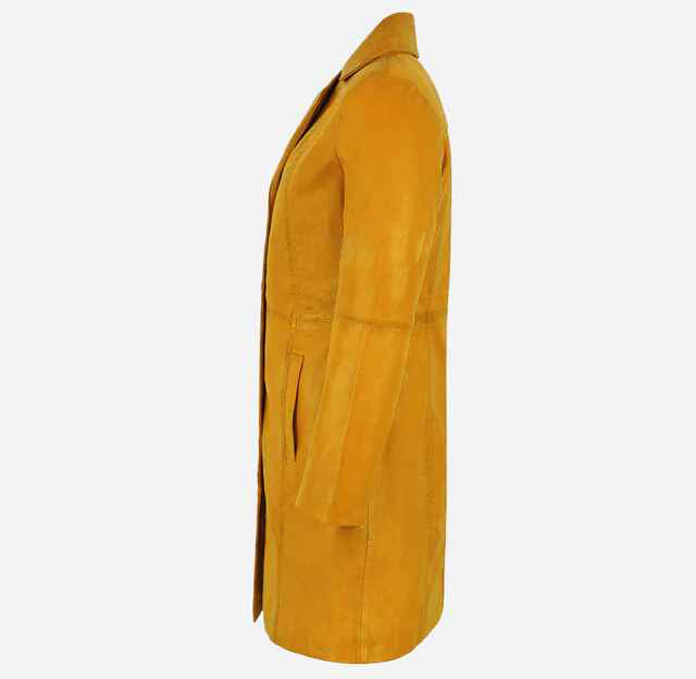 Women's Yellow ELEGANT Leather Short Trench Coat