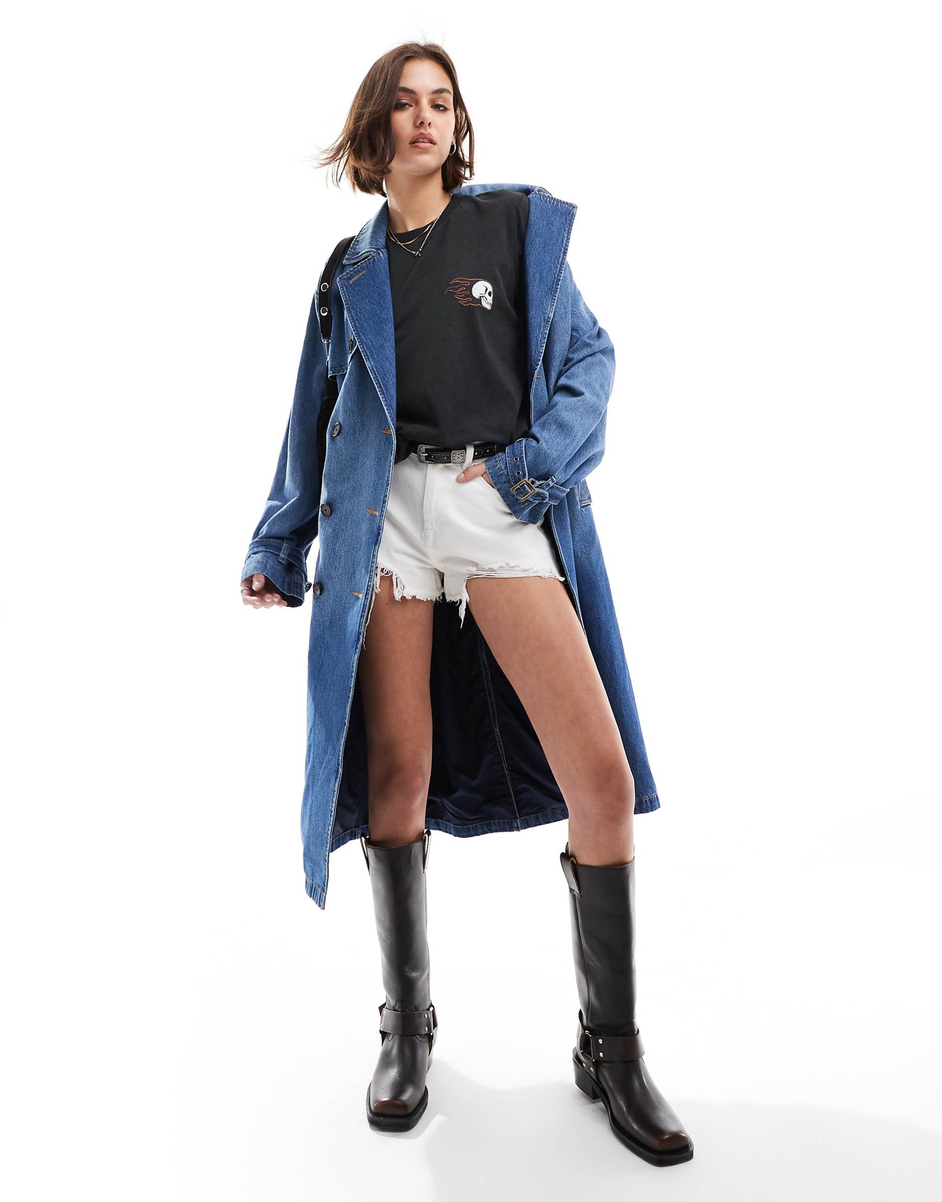 Women's dark blue Spade relaxed fit belted denim trench Coat