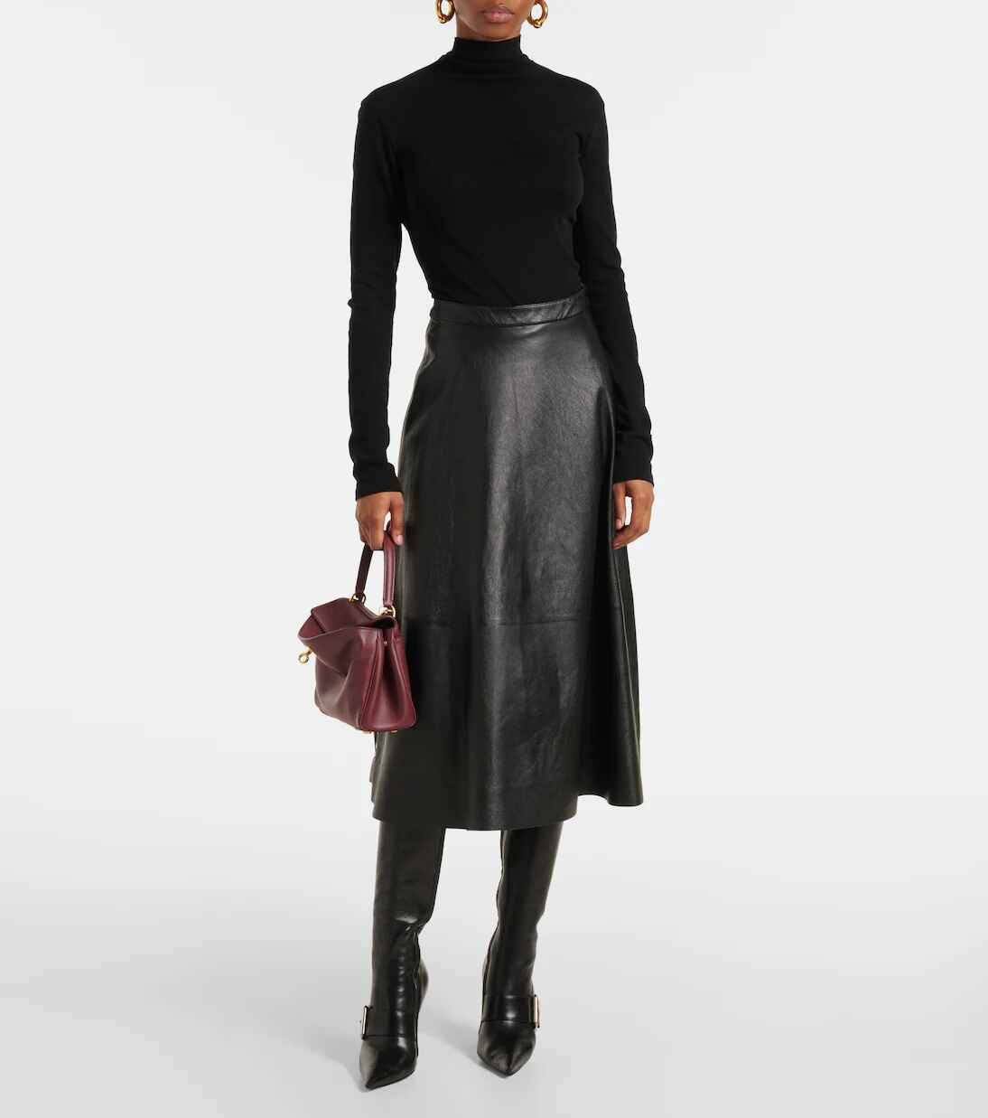 Women's midi Leather Skirt Long