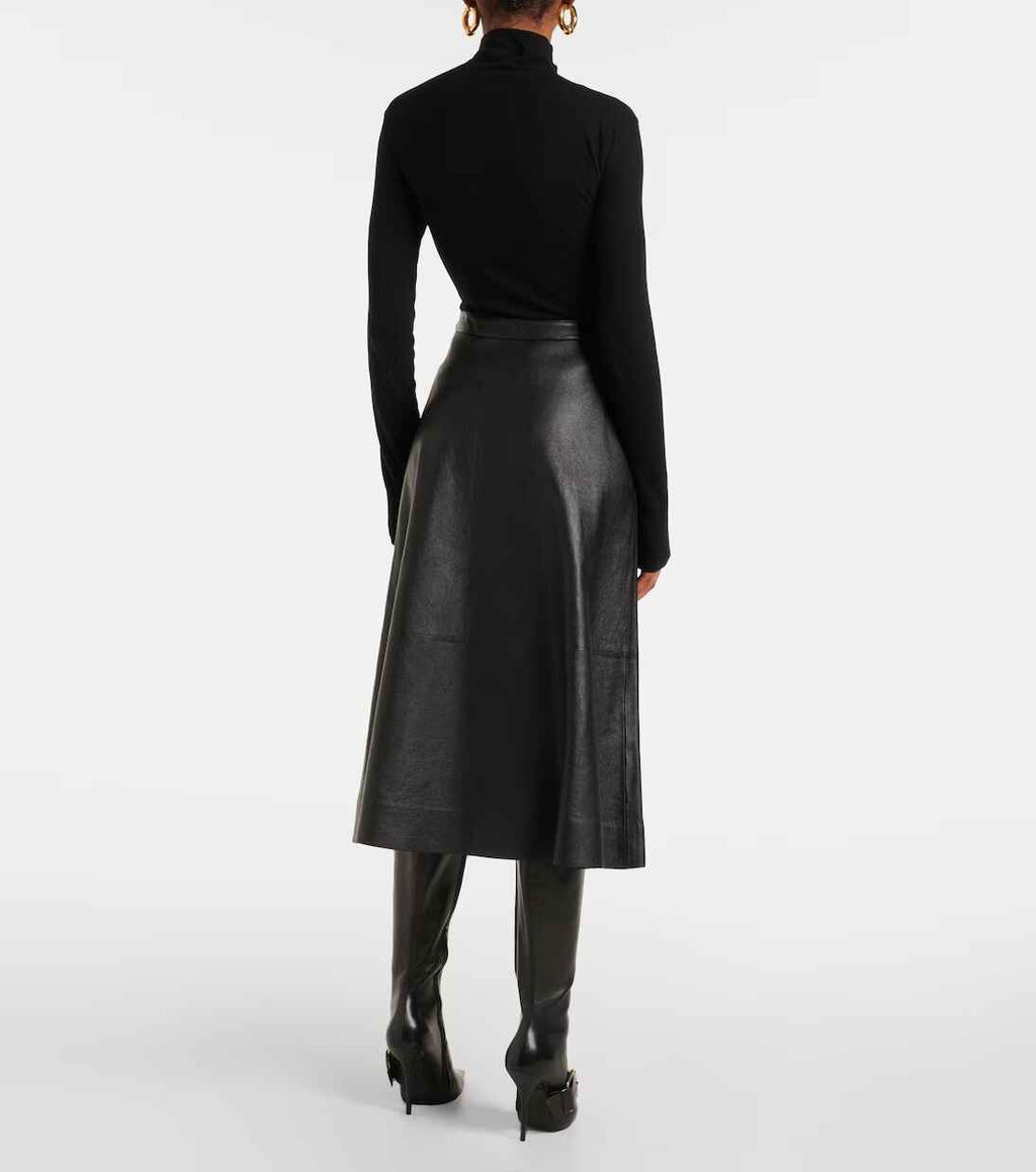 Women's midi Leather Skirt Long