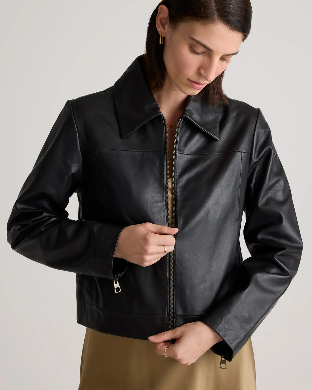 Women's Black Simple Leather Jacket