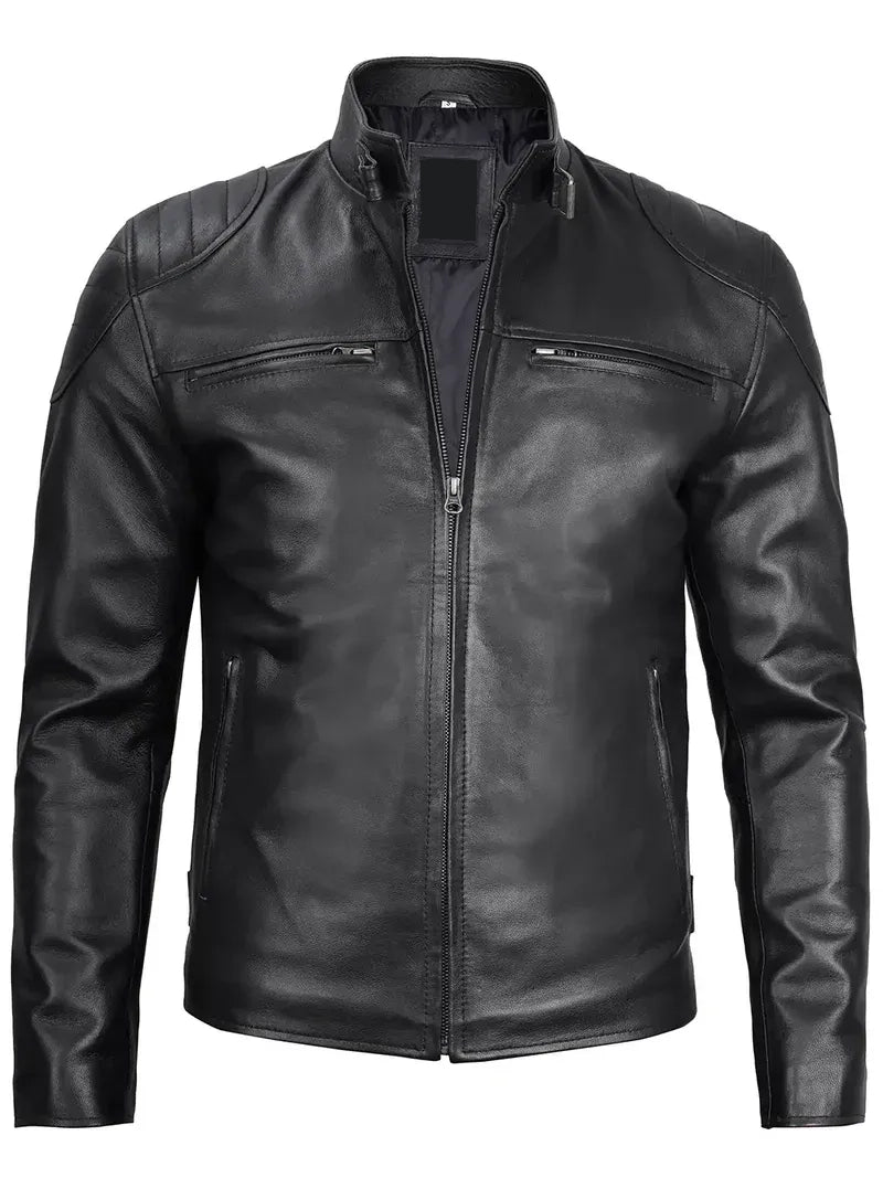 Men's Black Simple Leather Jacket