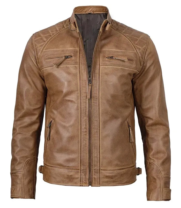 Men's Brown Simple Leather Jacket