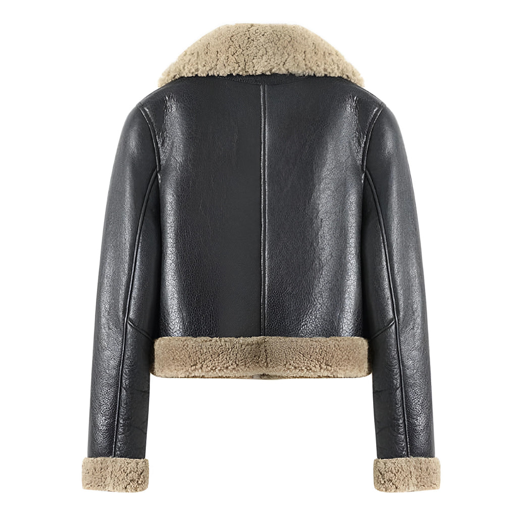 Women's Black B3 Collared Sheepskin Shearling Leather Jacket