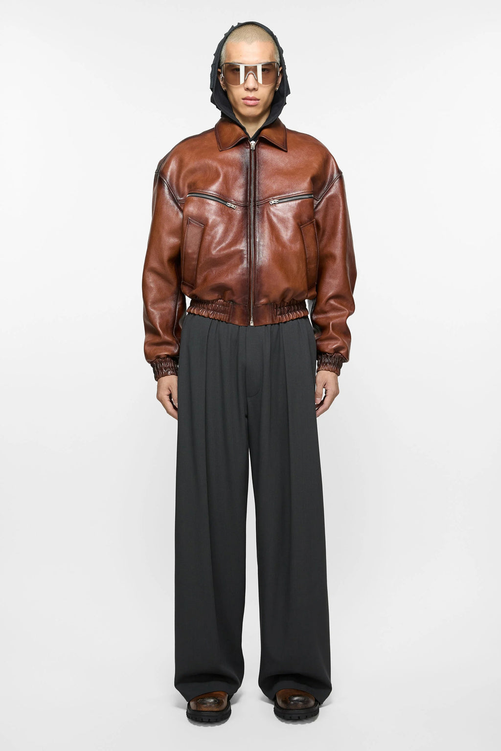 Men's Brown Leather Bomber Jacket