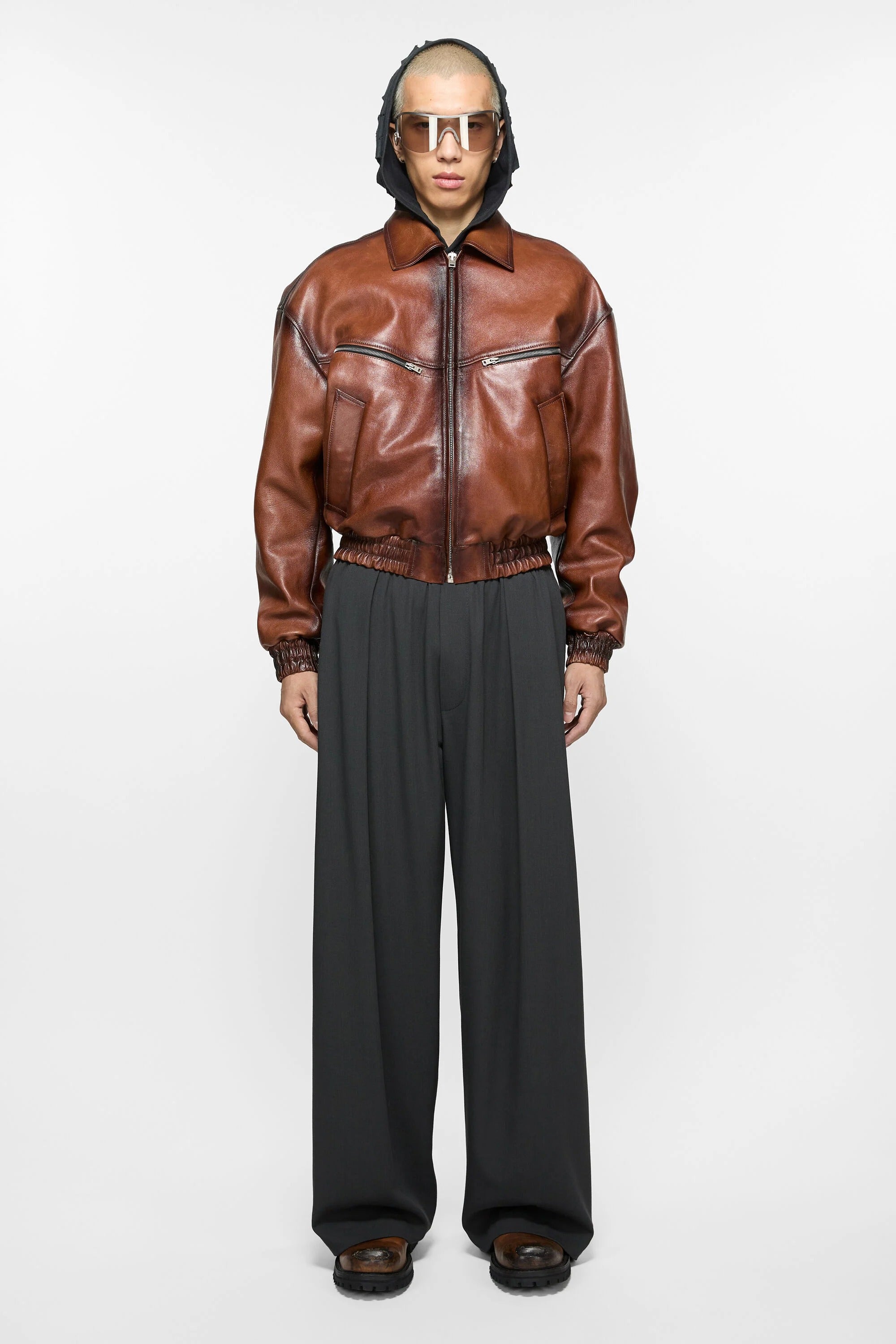 Men's Brown Leather Bomber Jacket