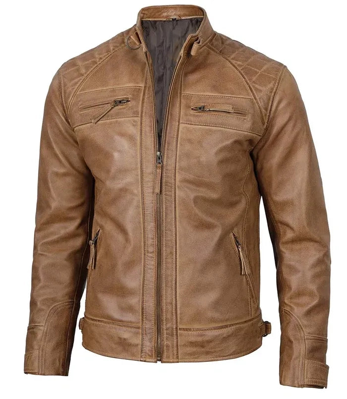 Men's Brown Simple Leather Jacket