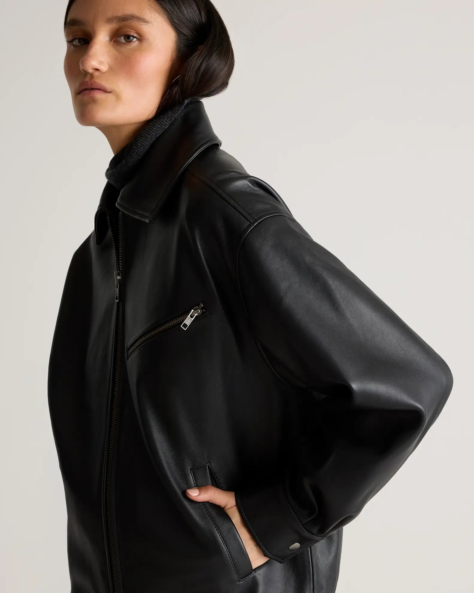 Women's Black Simple Leather Jacket