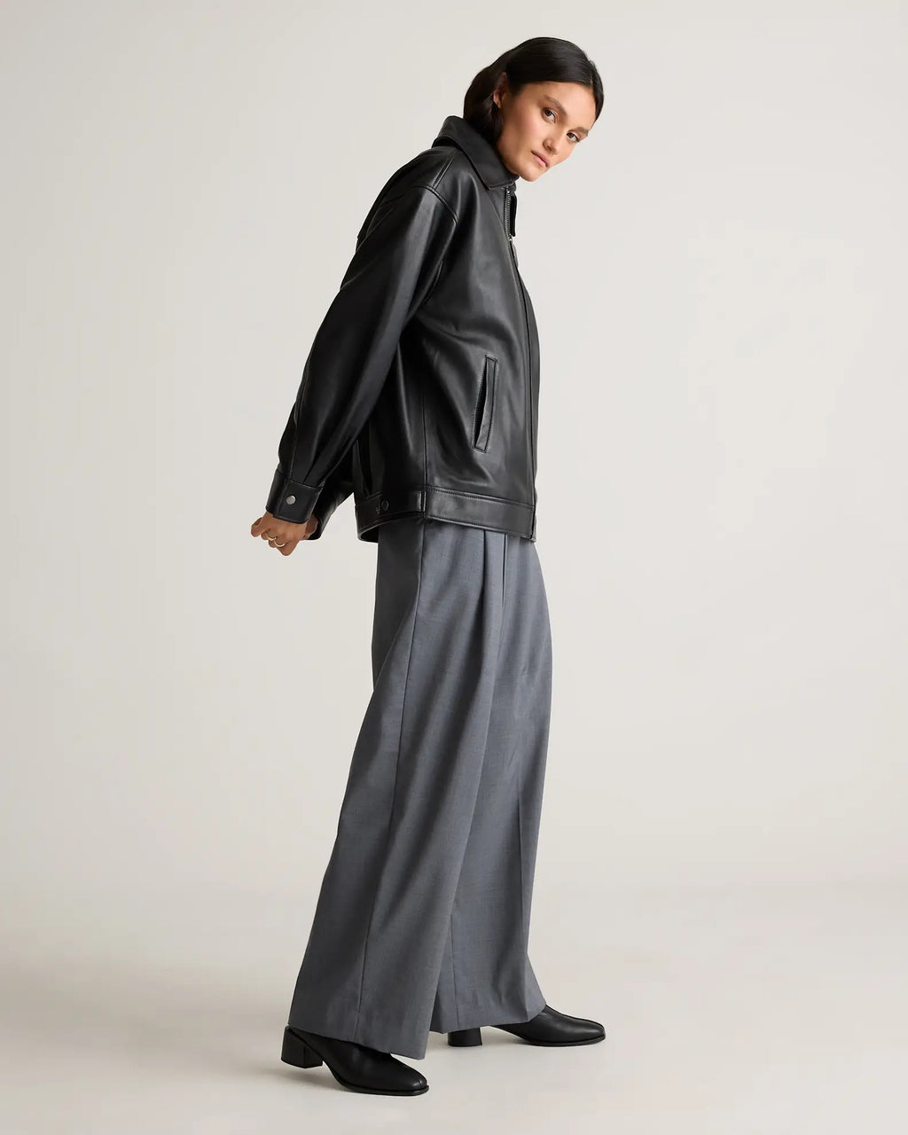 Women's Black Simple Leather Jacket